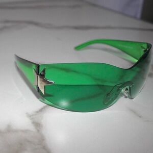 Green y2k Sunglasses with Silver Star Accent